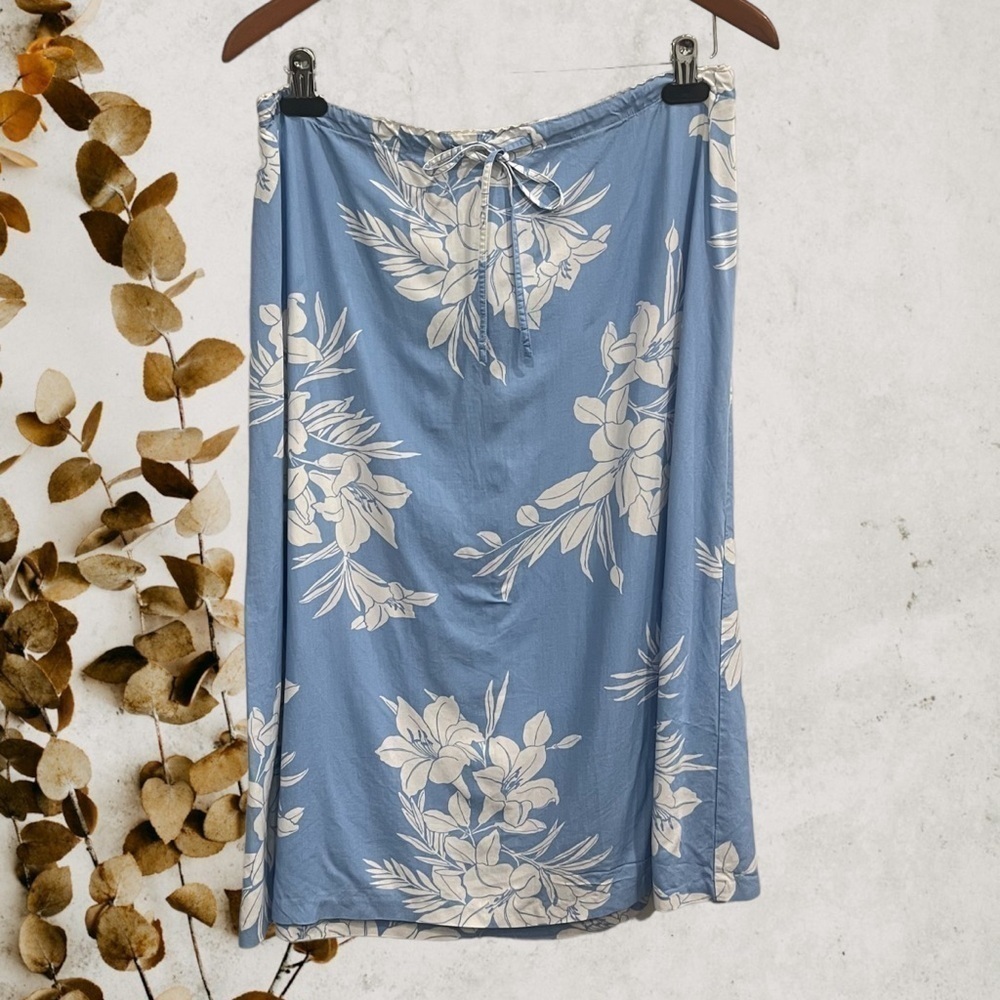 Vintage Cottagecore Prairie Emma & James Floral Blue Skirt Size 14P Petite